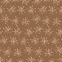 Endless pattern of outline drawing anise star on backdrop in trendy brown hue. Herbs And Spices Day vector