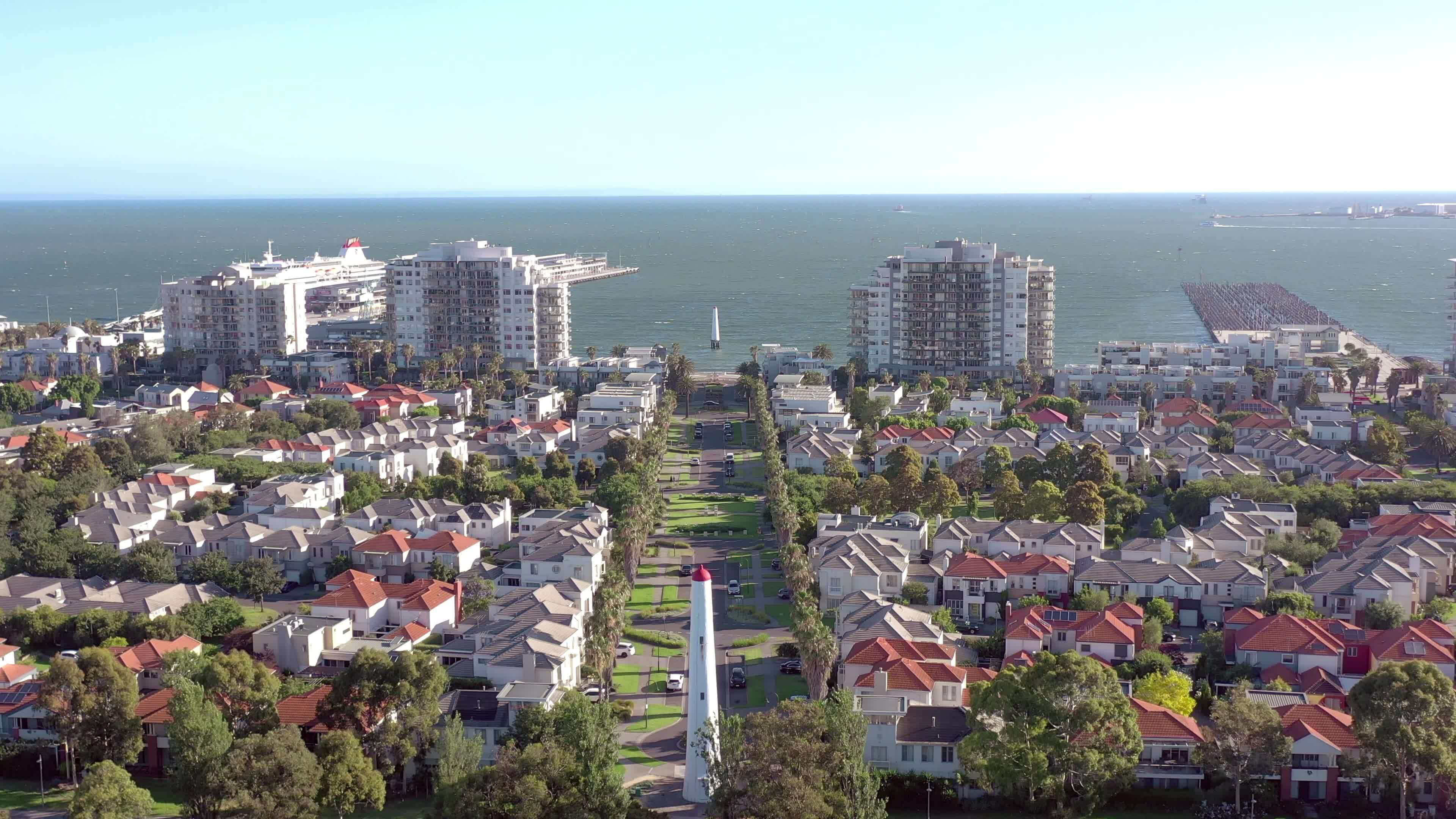 Port Melbourne an Affluent Seaside Suburb in Australia with Lighthouse Beacons 23430945 Stock