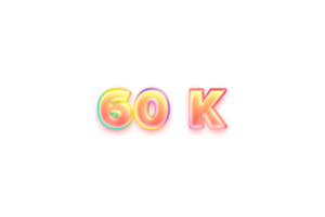 60 k subscribers celebration greeting Number with candy color design png