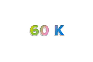 60 k subscribers celebration greeting Number with 3d extrude design png