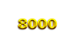 8000 subscribers celebration greeting Number with gold design png