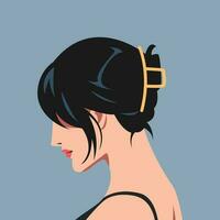 mysterious woman's face with a claw clip. short hair. side view. suitable for avatar, social media profile, print, poster. vector illustration.