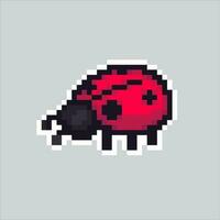 pixel art lady bug. Cute Lady Bug for university and school pixelated design for logo, web, mobile app, badges and patches. Video game sprite. 8-bit. Isolated vector illustration.