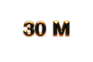 30 million subscribers celebration greeting Number with hot iron design png