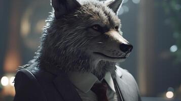 wolf businessman, digital art illustration, photo
