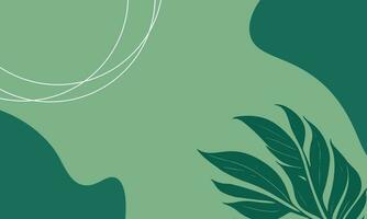 abstract bacgkround green with leaf, line art and copy space. Vector illustration