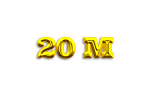 20 millón suscriptores celebracion saludo número con oro diseño png