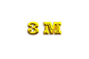 3 million subscribers celebration greeting Number with gold design png