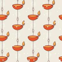 Vector Illuminate Oil Lamps Seamless Pattern Background.