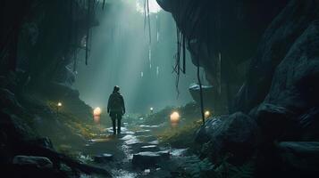 explorer finds diamonds, digital art illustration, photo