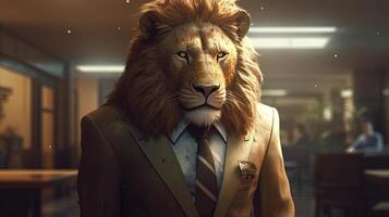 lion businessman, digital art illustration, photo