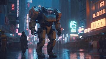 amidst military robot, digital art illustration, photo