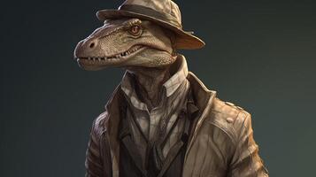 lizard adventurer, digital art illustration, photo
