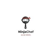 ninja chef logo design on isolated background, ninja with frying pan logo concept vector