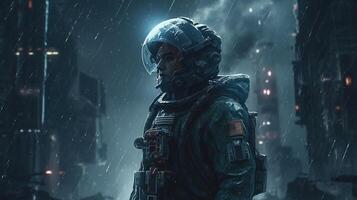 military soldier of galaxy, digital art illustration, photo