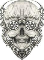 Art vintage mix skull tattoo. Hand drawing and make graphic vector. vector