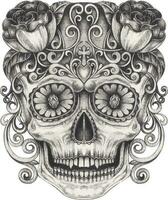 Art vintage mix fancy skull day of the dead. Hand drawing and make graphic vector. vector