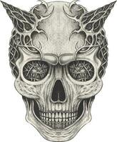 Surreal devil skull. Hand drawing and make graphic vector. vector
