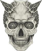 Surreal devil skull. Hand drawing and make graphic vector. vector