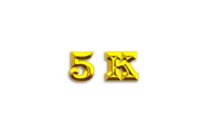 5 k subscribers celebration greeting Number with gold design png