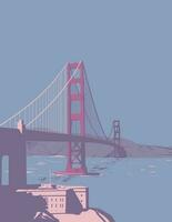 Golden Gate Bridge Linking San Francisco to Marin County California WPA Art Deco Poster vector