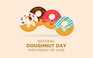 National Doughnut Day vector. Donut with pink and chocolate icing icon vector. American delicacy food vector. First Friday of June. Important day vector