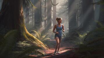 lady trail runner walks, digital art illustration, photo