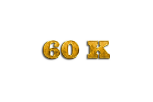 60 k subscribers celebration greeting Number with golden design png