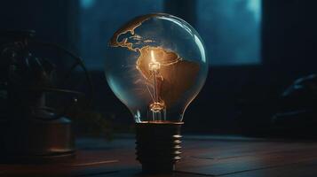 lightbulb earth globe, digital art illustration, photo