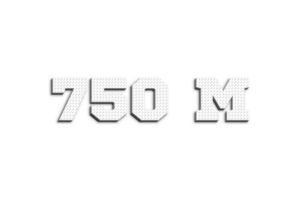 750 million subscribers celebration greeting Number with 3d paper design png