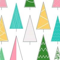 Xmas Trees in Abstract Colorful Pattern on White Background. vector