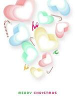 3D colorful hearts with candy cane and Oh text decorated on white background for Merry Christmas celebration. Can be used as greeting card design. vector