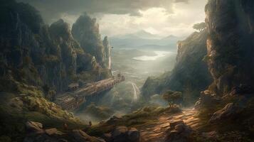 longboat mountain, digital art illustration, photo