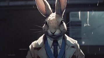 anthropomorphic stylish rabbit, digital art illustration, photo