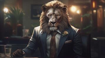 lion businessman, digital art illustration, photo