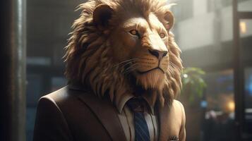 lion businessman, digital art illustration, photo