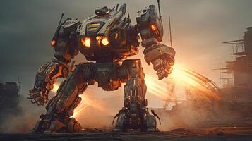 war robot, digital art illustration, photo