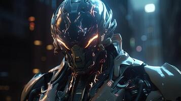 fierce and intimidating alien warrior with cybernetic, digital art illustration, photo