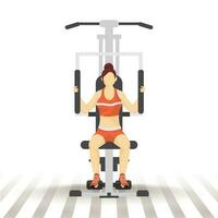 Faceless woman exercising by lat machine on white background. vector