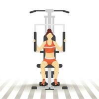 Faceless woman exercising by lat machine on white background. vector