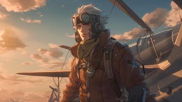 sky captain pilot, digital art illustration, photo