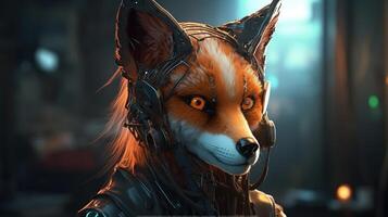 hacker fox, digital art illustration, photo