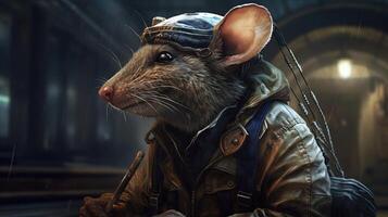 mouse smuggler courier, digital art illustration, photo