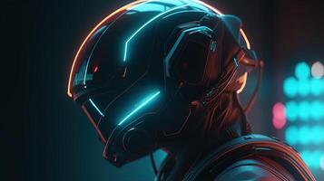 futuristic neon helmet, digital art illustration, photo
