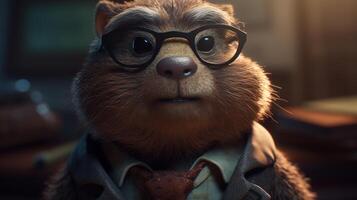 groundhog teacher, digital art illustration, photo