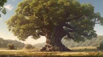 giant oak tree, digital art illustration, photo