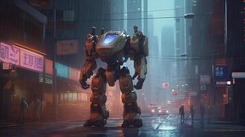 amidst military robot war, digital art illustration, photo
