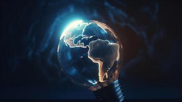 lightbulb earth globe, digital art illustration, photo