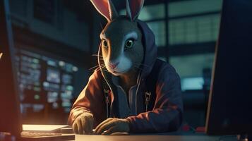 hacker hare, digital art illustration, photo