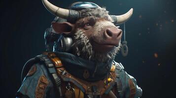 anthropomorphic gnu space explorer, digital art illustration, photo